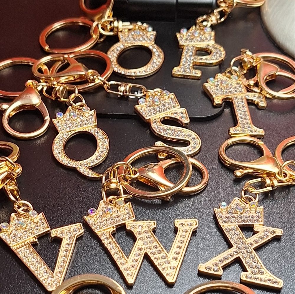 Choose 1pc, Alphabet With Crown and Rhinestones Bag Charm - Picture 7 of 12
